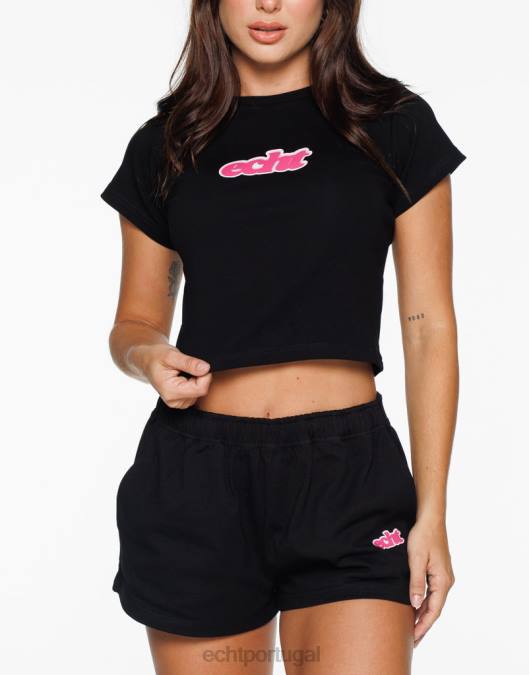 ECHT camiseta de bebê borrada preto roupas mulheres P22N5