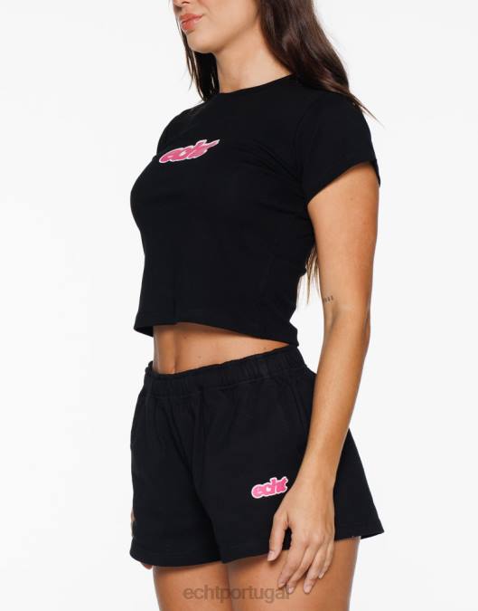 ECHT camiseta de bebê borrada preto roupas mulheres P22N5