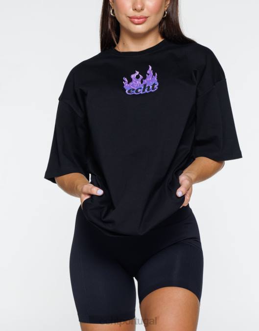 ECHT camiseta grande de fogo preto roupas mulheres P22N192