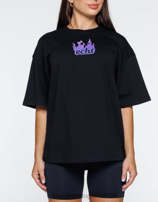 ECHT camiseta grande de fogo preto roupas mulheres P22N192