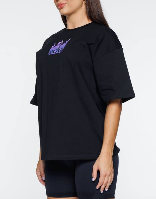 ECHT camiseta grande de fogo preto roupas mulheres P22N192