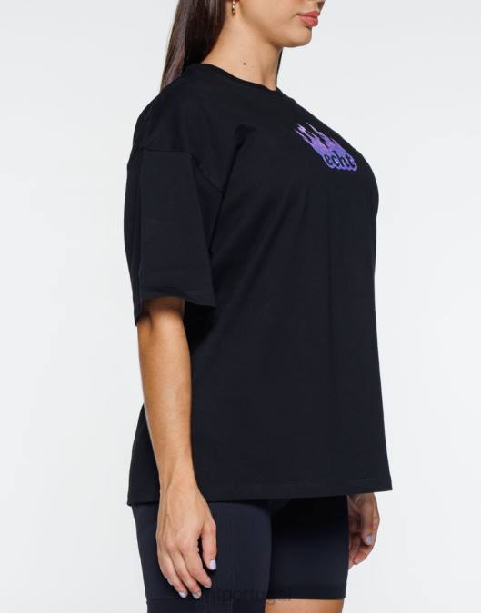 ECHT camiseta grande de fogo preto roupas mulheres P22N192