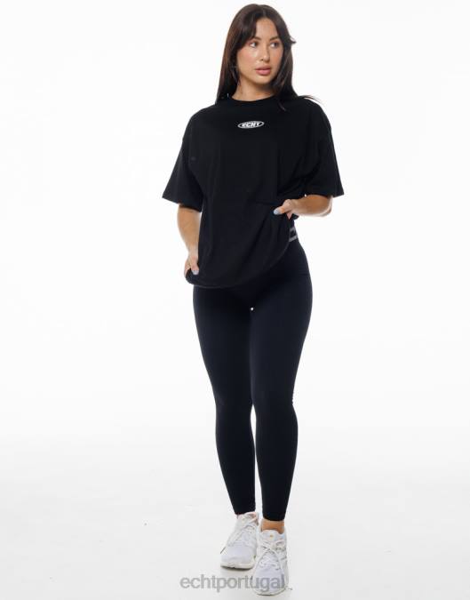 ECHT camiseta oversize clássica preto roupas mulheres P22N347