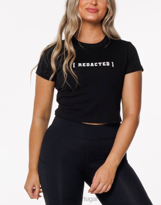 ECHT camiseta recortada editada preto roupas mulheres P22N338