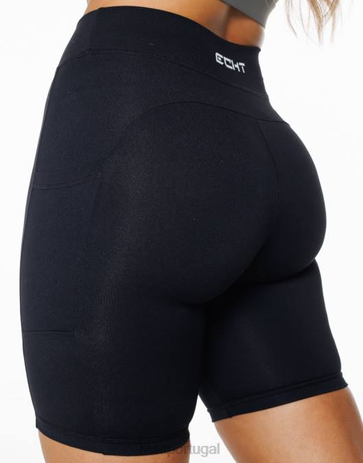 ECHT shorts com bolso tempo preto roupas mulheres P22N262