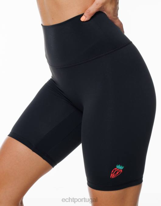 ECHT shorts de bicicleta de morango preto roupas mulheres P22N151