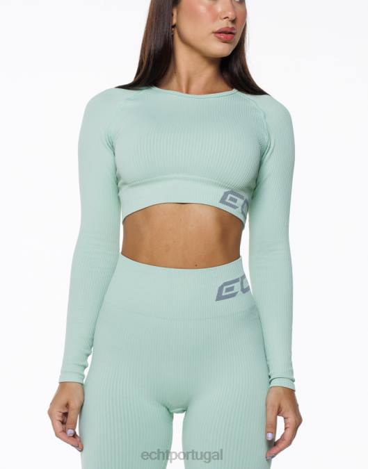 ECHT surge conforto cropped manga longa camafeu verde roupas mulheres P22N288