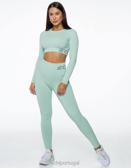 ECHT surge conforto cropped manga longa camafeu verde roupas mulheres P22N288