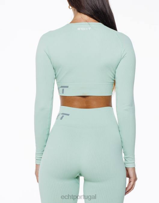 ECHT surge conforto cropped manga longa camafeu verde roupas mulheres P22N288