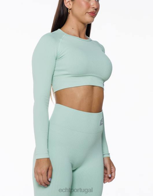 ECHT surge conforto cropped manga longa camafeu verde roupas mulheres P22N288