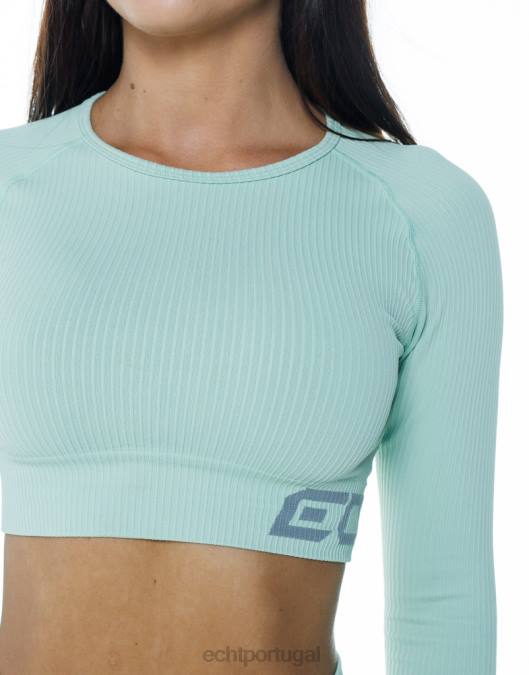 ECHT surge conforto cropped manga longa camafeu verde roupas mulheres P22N288