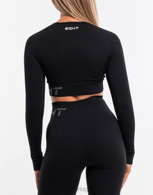 ECHT surge conforto cropped manga longa preto roupas mulheres P22N99