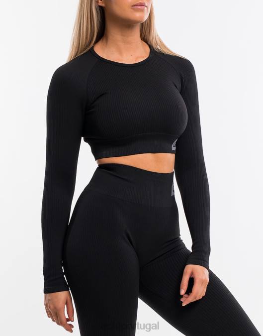 ECHT surge conforto cropped manga longa preto roupas mulheres P22N99