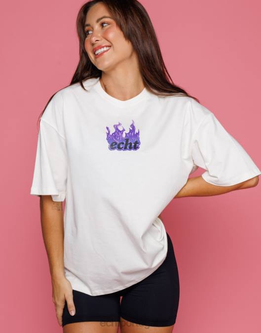 ECHT camiseta grande de fogo branco roupas mulheres P22N193